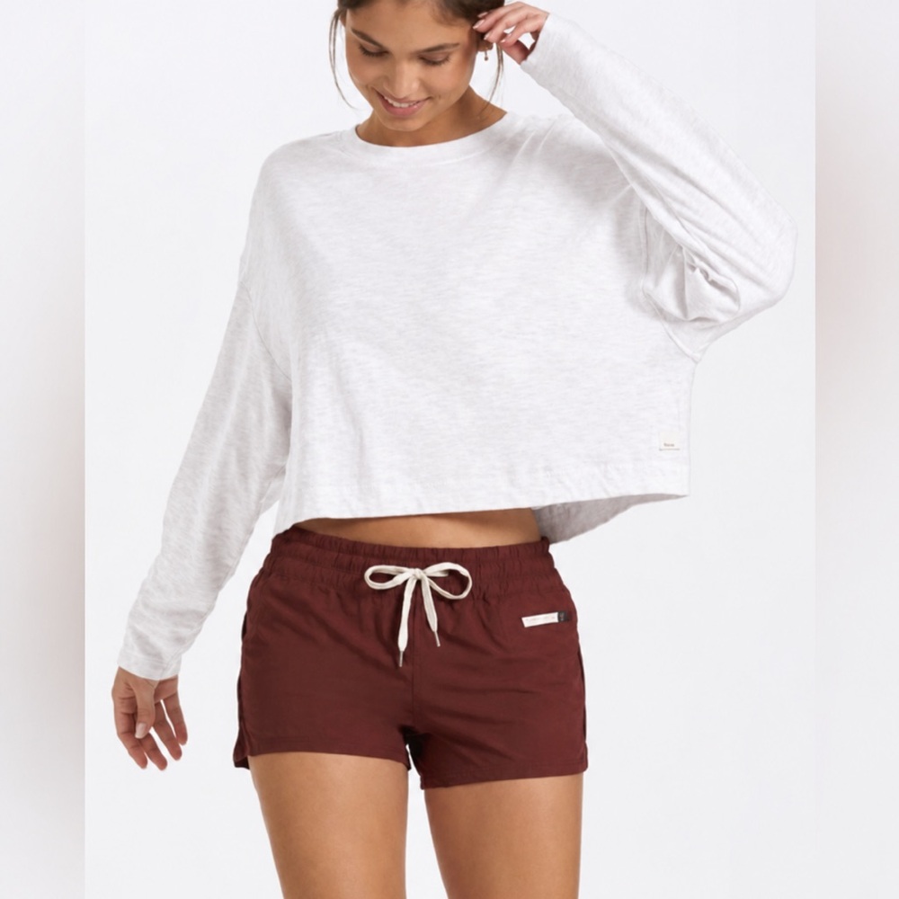 Vuori Sundown Slub Long Sleeve Crop Tee in White